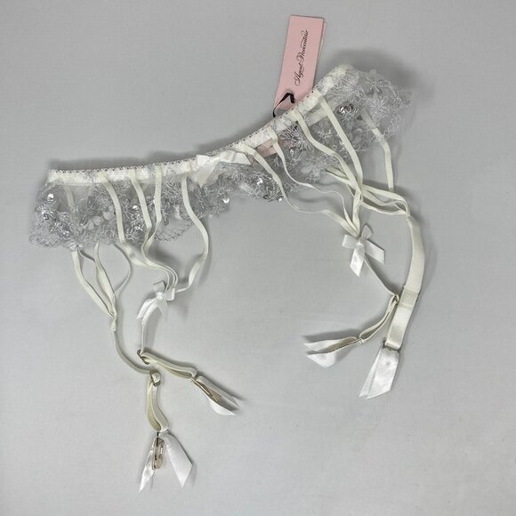 Agent Provoccateur Skylee White Silver Bridal Suspender AP4 Large NWT $385